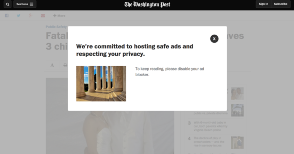 The Washington Post будет блокировать пользователей, использующих AdBlock.