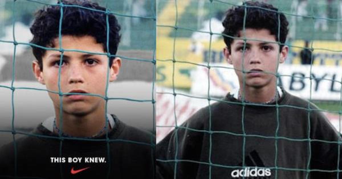 Криштиану Роналду рекламирует Nike в джемпере Adidas.