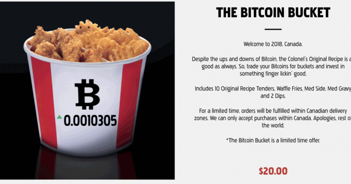 KFC Канада обменивает биткоины на бакет с курицей.