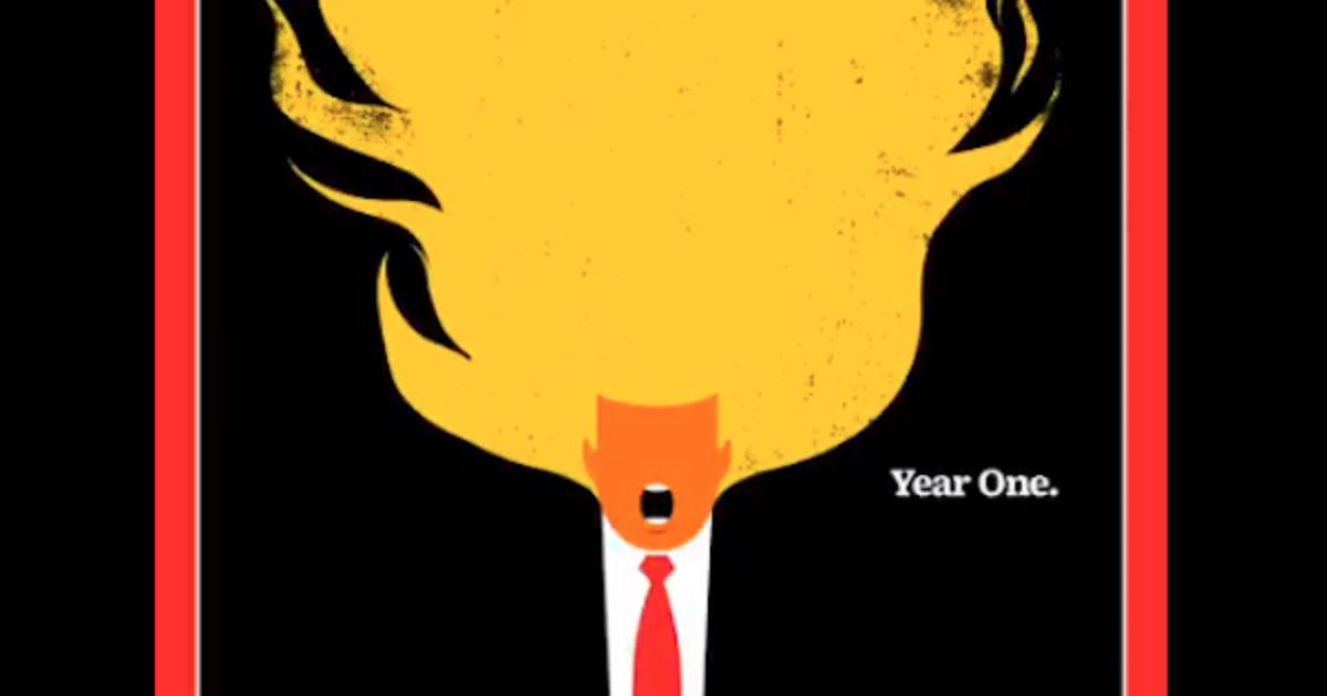 На последней обложке Time у Трампа загорелись волосы.