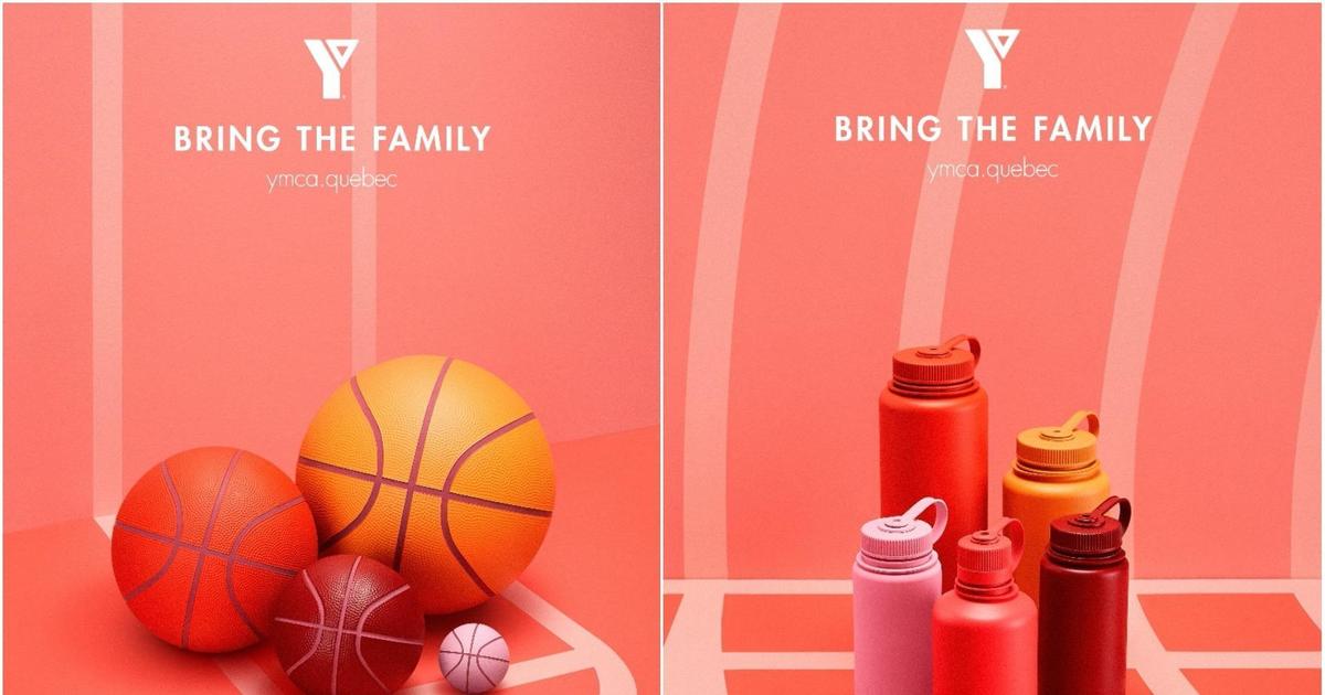 В рекламной кампании семья мячей и семья клюшек приглашают семьи людей.