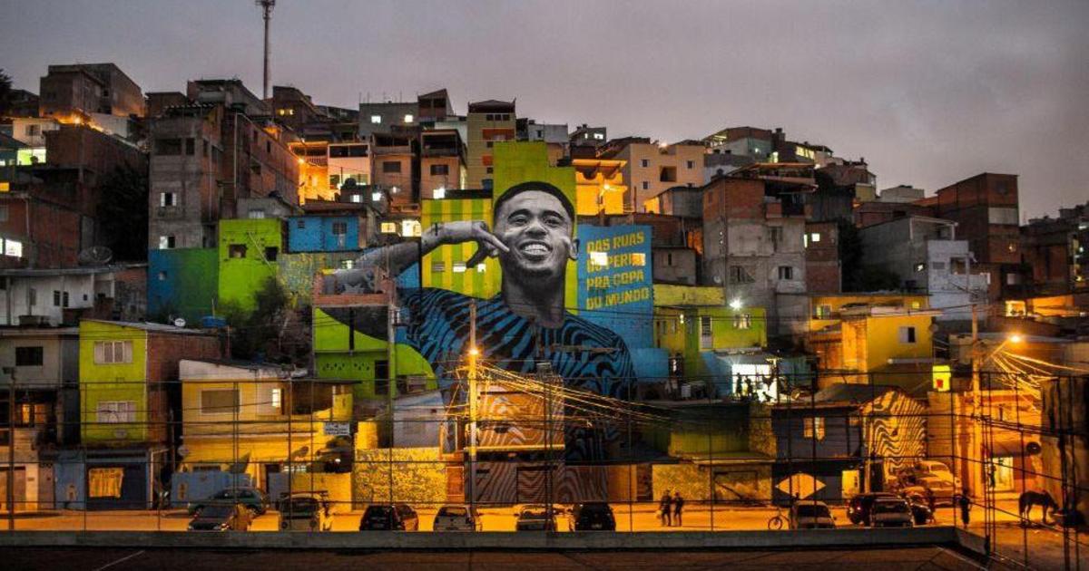 Adidas нарисовал мурал в честь молодого бразильского футболиста.