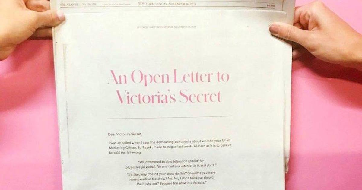 Стартап раскритиковал руководство Victoria&#8217;s Secret в печатной рекламе.