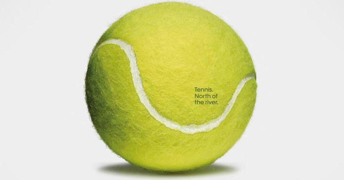 Шов теннисного мяча символизирует Темзу на рекламном принте