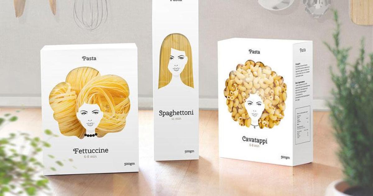 Креативная упаковка превратила макароны в волосы.