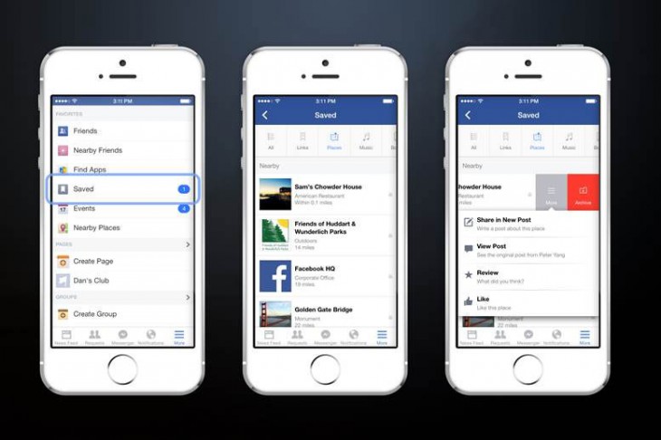 Facebook запустил сервис Save — новая функция позволит отметить интересные ссылки, места, фильмы, тв программы и музыку.