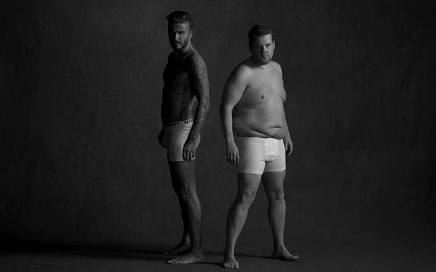 Дэвид Бекхэм и Джеймс Корден снялись в пародийном ролике рекламы нижнего белья для The Late Late Show, которое проходит в воскресенье вечером.