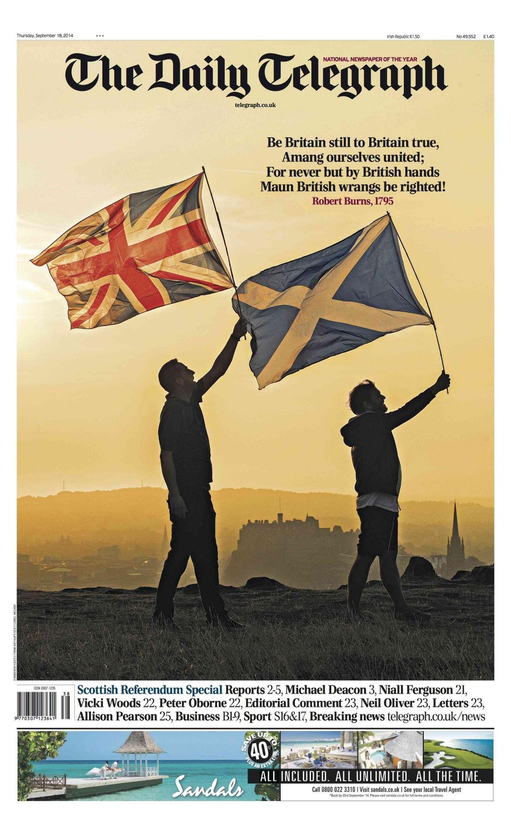 Британские и шотландские издания о референдуме в Шотландии