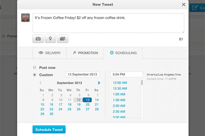 Twitter позволит рекламодателям выставлять конкретный день и время желаемой публикации твита.