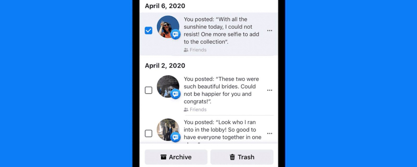 Facebook позволил удалять старые посты