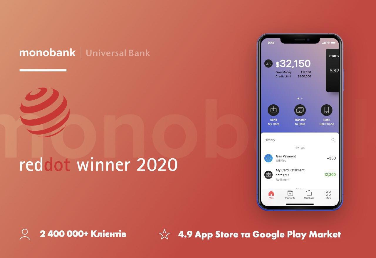 Приложение monobank получило награду Red Dot 2020