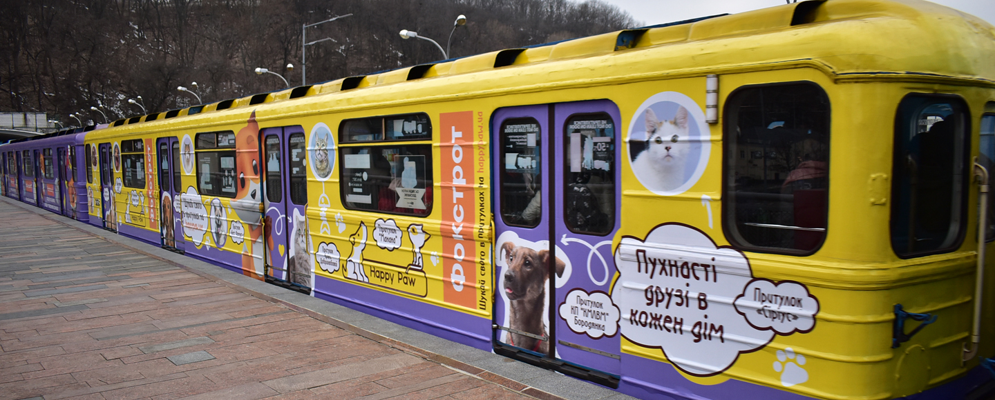 В київському метро курсує вагон з зображенням котиків і собачок з притулків