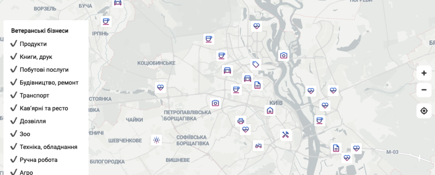 В Україні створили інтерактивну мапу ветеранських бізнесів