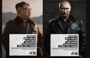 «Опаснее, чем вы думаете»: постеры PETA изобразили Путина и Ким Чен Ина в кожаных куртках