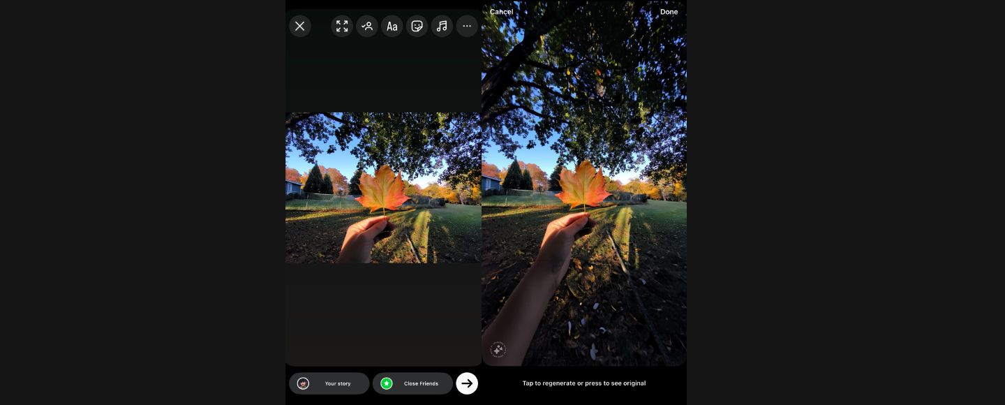 Instagram тестує інструмент для розширення фото у сториз
